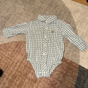 GAP Baby Gingham Button-Up Bodysuit plaid dress shirt long sleeve sage and White